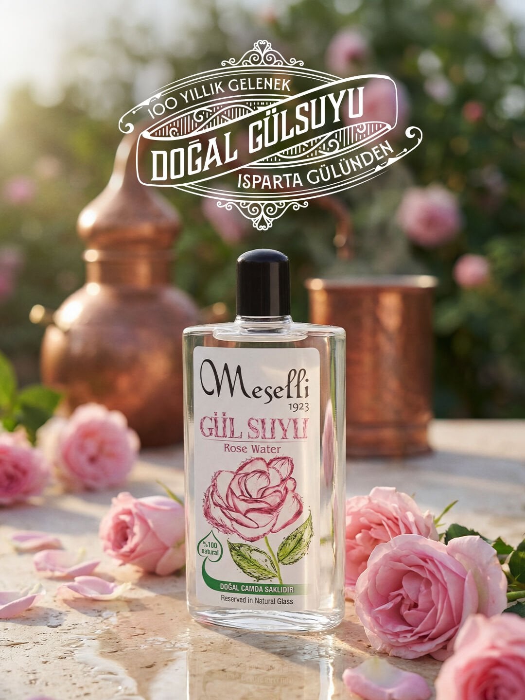 Meselli Gülsuyu %100 Natural 200 Ml Cam Şişe (1. Kalite)