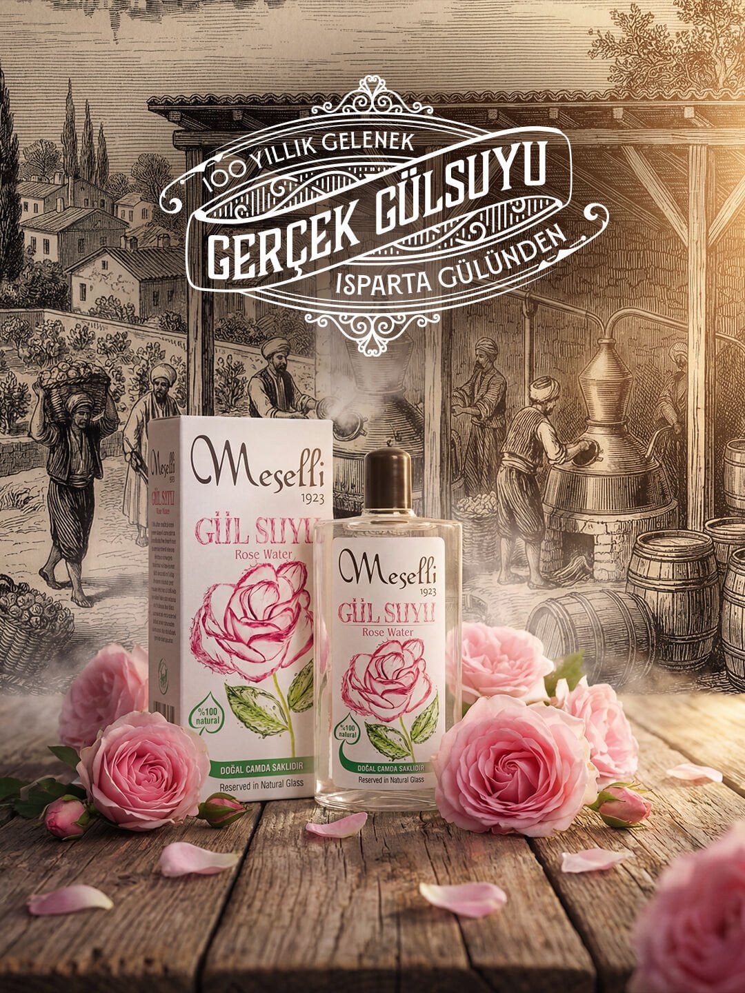 Meselli Gülsuyu %100 Natural 200 Ml Cam Şişe (1. Kalite)
