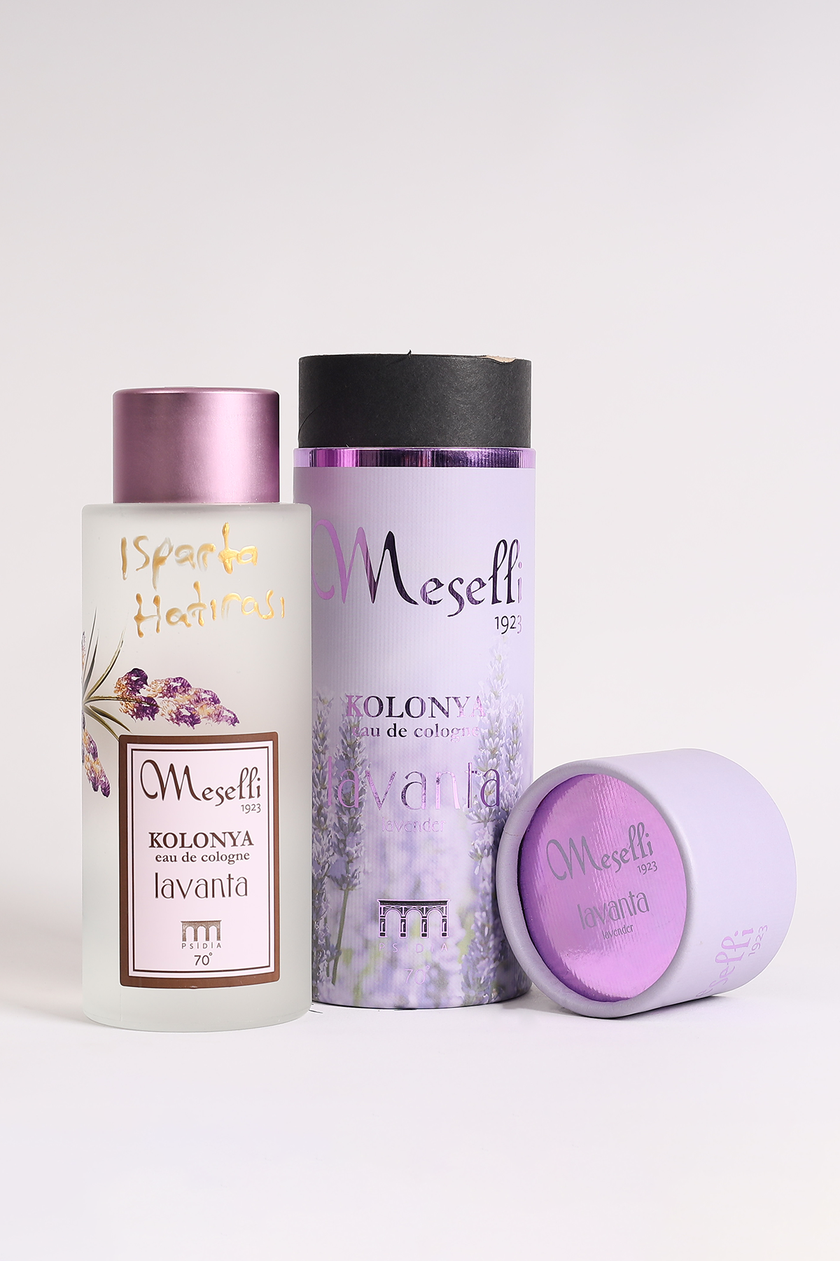 Meselli Lavanta Kolonyası 240ml El Boyaması Cam Şişe (Özel Varaklı Hediyelik Kutu)
