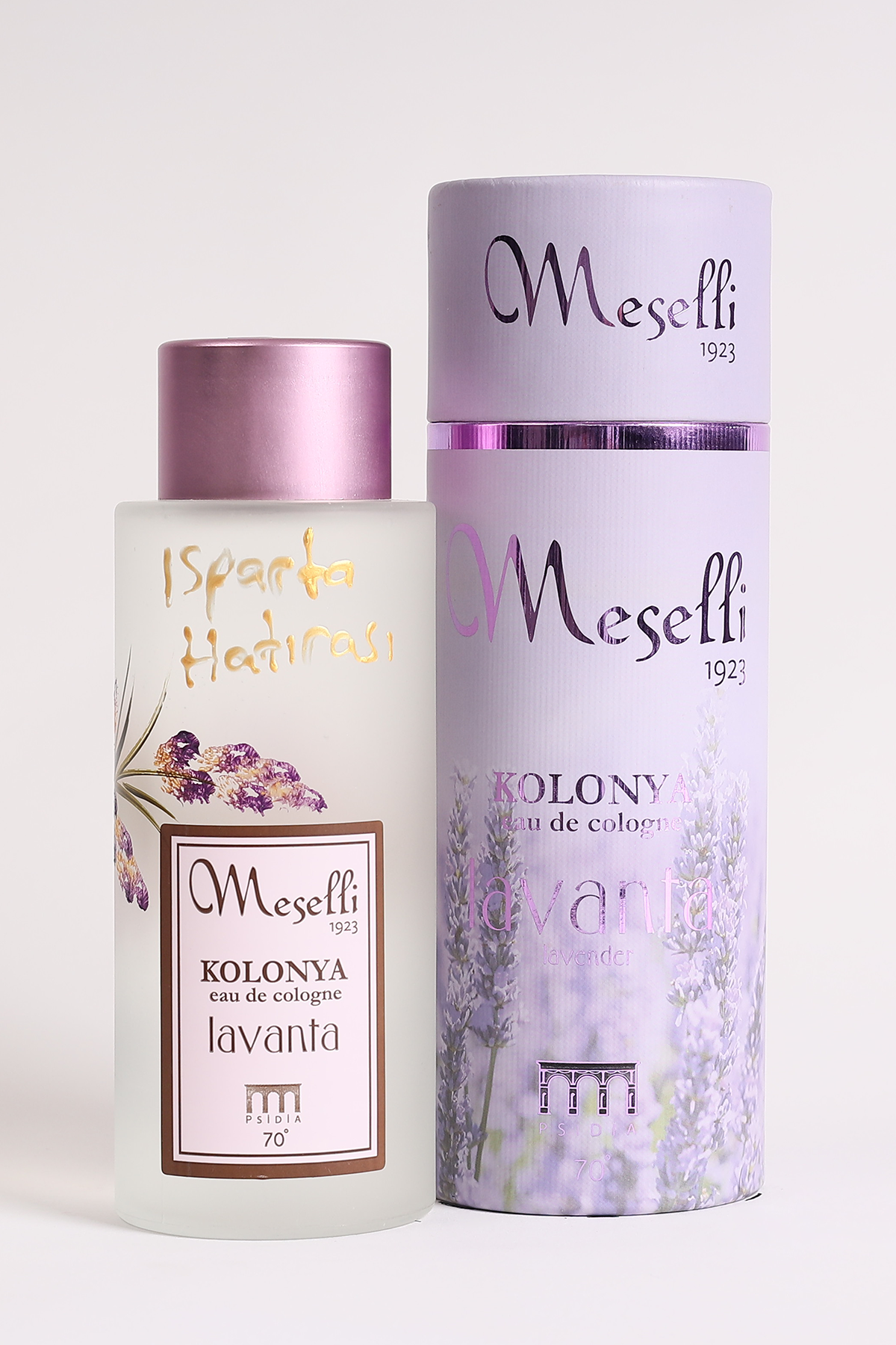 Meselli Lavanta Kolonyası 240ml El Boyaması Cam Şişe (Özel Varaklı Hediyelik Kutu)